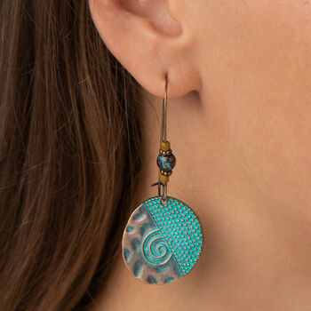 Bronze And Turquoise Aztec Coin Drop Earrings, 2 of 3