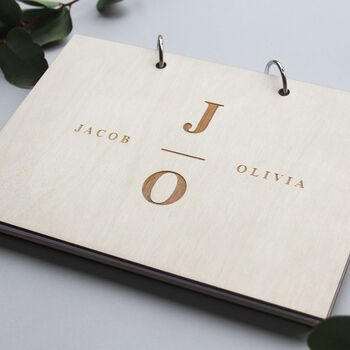 Personalised Monogram Wooden Wedding Guestbook, 2 of 5