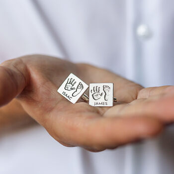 Silver Handprint And Footprint Square Cufflinks For Dad, 3 of 7
