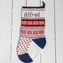 Personalised Oslo Blue Heel Red Christmas Stocking, thumbnail 1 of 5