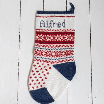 Personalised Oslo Blue Heel Red Christmas Stocking, 2 of 6