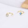 Sterling Silver Blue Or White Opal Huggie Hoop Threader Earrings, thumbnail 4 of 11