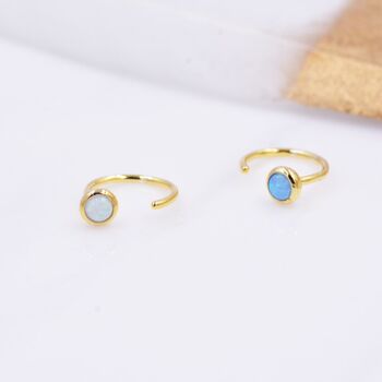 Sterling Silver Blue Or White Opal Huggie Hoop Threader Earrings, 4 of 11