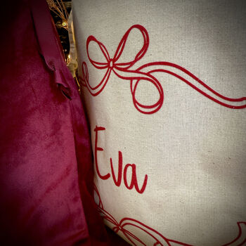 Personalised Christmas Eve Bow Sack Or Stocking, 4 of 9