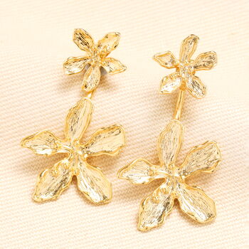 Double Sea Flower Stud Earrings In Gold Plating, 2 of 4