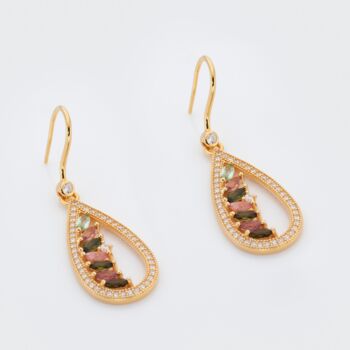 Teardrop Tourmaline 18k Gold Plated Drop Earrings, 2 of 3