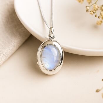 Personalised Sterling Silver Rainbow Moonstone Locket, 2 of 11