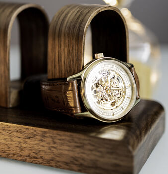 Luxury Walnut Quint Watch Stand Display Personalised, 2 of 4