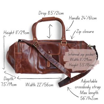Brown Leather Travel Holdall Bag, 6 of 6