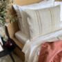 Oblong, Natural, Hemp, Neutral, Woven, Grain Sack, Striped Cushion With Cotton Reverse Trio Of Ochre And Brown Stripes Ochre Middle, thumbnail 1 of 5