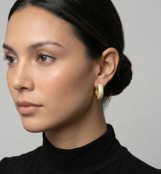Kin 18 K Gold Plated Cz Rhinestone Pave Earrings, 2 of 5