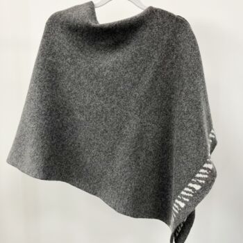 Lambswool Knitted Poncho Cliff Grey And White, 4 of 5