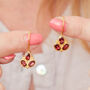 Garnet Triple Stone Gold Plated Silver Drop Earrings, thumbnail 5 of 12