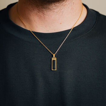 Gold Plated Onyx Verge Rectangular Gemstone Pendant Necklace For Men, 4 of 12