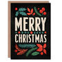Holly Pine Leaves Berries Retro Typography Christmas Card, thumbnail 1 of 4