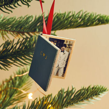 Personalised Leather Book Christmas Bauble With Photo, 6 of 9