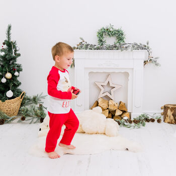 Personalised Red Reindeer Kids Christmas Pyjamas / Pjs, 8 of 9