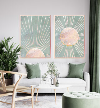 Boho Sun Green Marble Gold Wall Art Print, 8 of 8