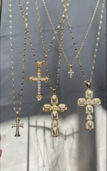 Gold Super Crystal Cross Necklace, 2 of 3