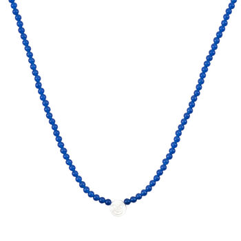 Electric Blue Chalcedony Stone Smiley Face Necklace, 2 of 2