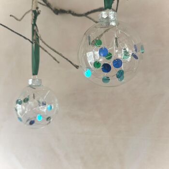 Set Of Six Green And Blue Bauble Christmas Baubles Tree Decor, 2 of 4