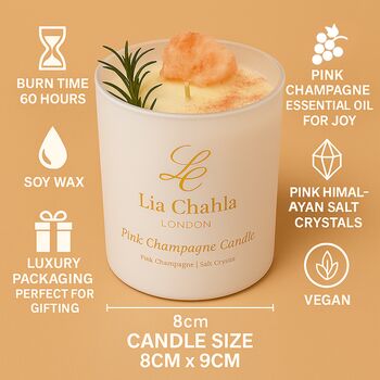 Pink Champagne Crystal Candle Infused With Pink Himalayan Salt Crystal, 4 of 9