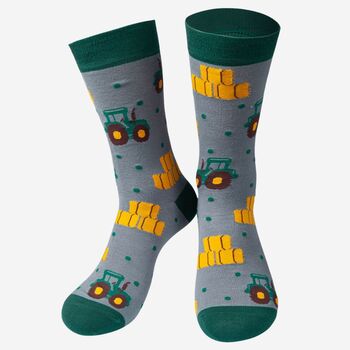 Men's Bamboo Socks Grey Green Tractor, 2 of 3