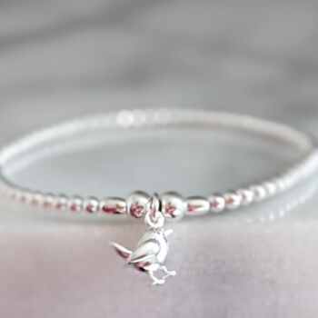 Sterling Silver Robin Beaded Stretch Bracelet, 8 of 11