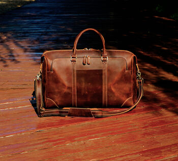 Genuine Leather Duffel With Zip Pocket, 9 of 12