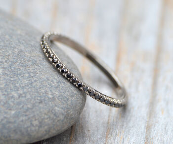 Black Diamond Eternity Ring 18ct White Gold Pave Wedding Band Size J, 2 of 4