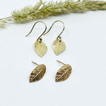 9ct Yellow Gold Leaf Earrings, 2 of 11