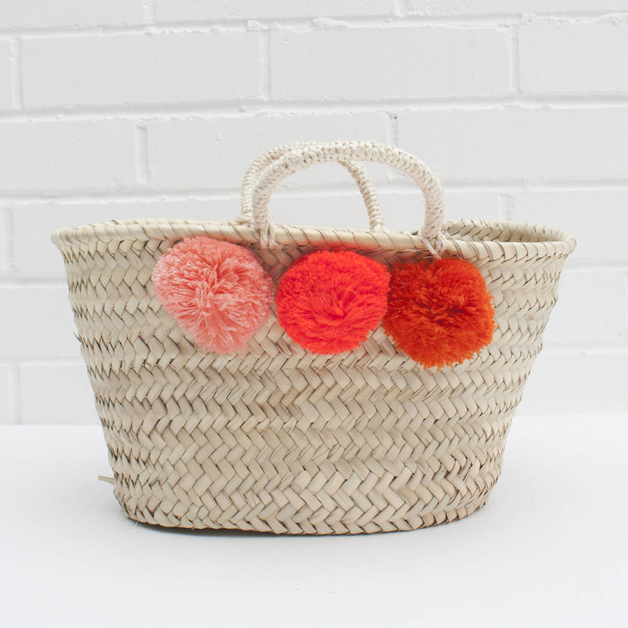 Mini Mixed Pom Pom Market Basket Price Drop By Bohemia