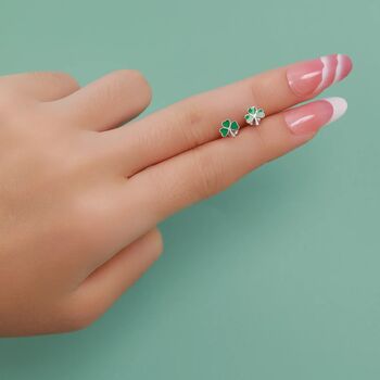 Shamrock Leaf Enamel Stud Earrings In Sterling Silver, 2 of 12