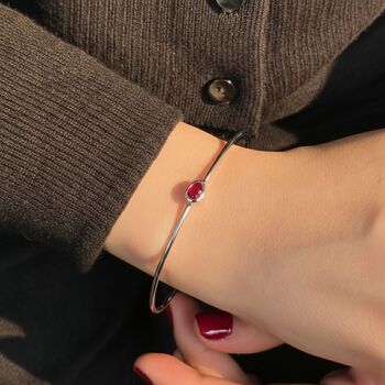 Minimalist Garnet January Birthstone Silver Bangle, 3 of 5