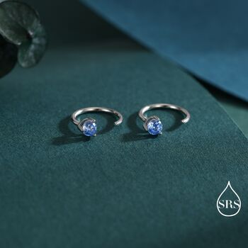 Aquamarine Blue Cz Crystal Huggie Hoop Earrings, 5 of 10