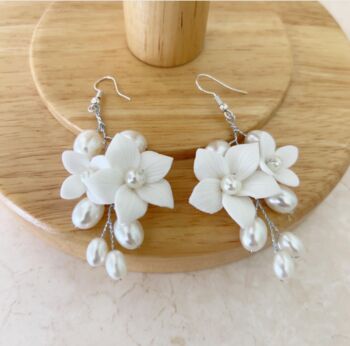 Porcelain Flower And Pearl Drop Earrings, 3 of 3