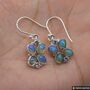 Floral Blue Opal Earrings: Silver, Cubic Zirconia, Dangle Drop, October Birthstone, thumbnail 5 of 6