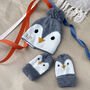 Personalised Baby Penguin Hat And Mittens Set, thumbnail 2 of 3