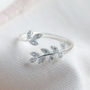 Adjustable Sterling Silver Crystal Fern Leaf Ring, thumbnail 1 of 3