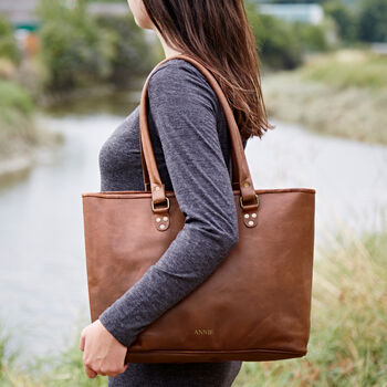 Personalised Large Leather Zipped Tote Bag, 2 of 8