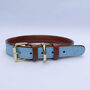 Handmade Italian Leather Padded Blue Brown Dog Collar, thumbnail 5 of 8