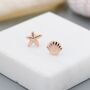 Sterling Silver Seashell And Starfish Stud Earrings, thumbnail 5 of 11