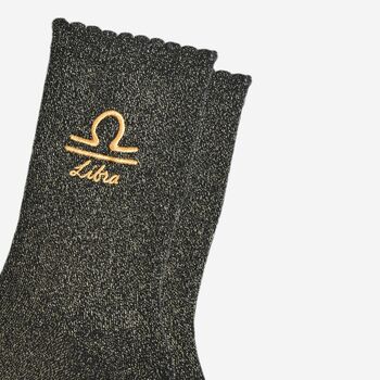 Women's Glitter Socks Black Gold Zodiac Libra, 3 of 5