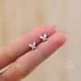 Sterling Silver Opal Pink Cz Butterfly Stud Earrings, thumbnail 2 of 12