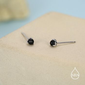 Natural Black Onyx Stud Earrings In Sterling Silver, 5 of 12