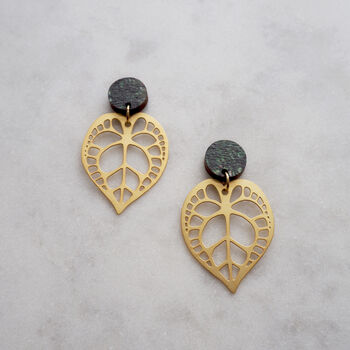 Gold Plated Leaf Anthurium Drop Earrings, 4 of 7