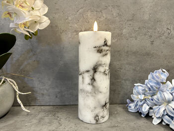 20cm Marbled Grey LED Pillar Candle – Real Wax, 3 of 12