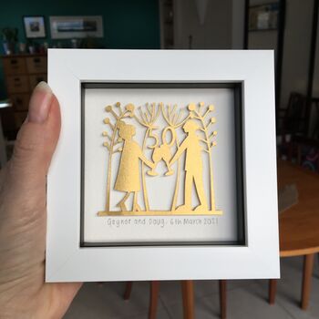 Framed Personalised 50th Golden Wedding Paper Cut Art, 3 of 9