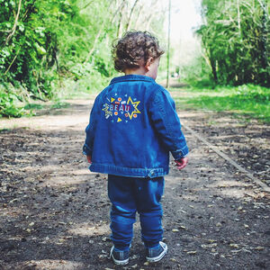 Denim jacket lemon leaves embroidered summer embroidery personalized on request Clothing Unisex Kids Clothing Jackets & Coats 
