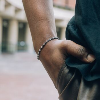 Black And Silver Moon Cut Bead Chain Bracelet For Men, 5 of 10